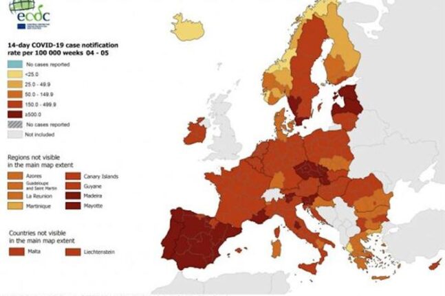 Στο «κόκκινο» η Αττική και στον χάρτη του ECDC