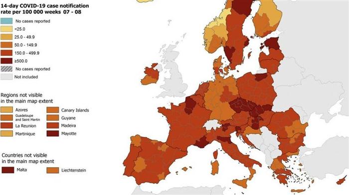 «Κοκκίνησε» η μισή Ελλάδα στον Ευρωπαϊκό χάρτη ECDC