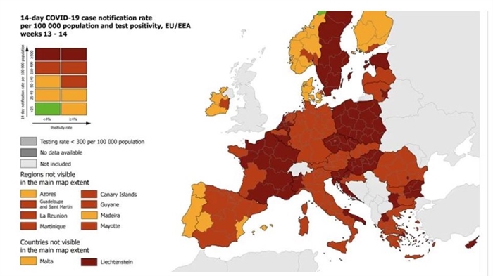 Χάρτης ECDC: Στο «κόκκινο» η Ελλάδα