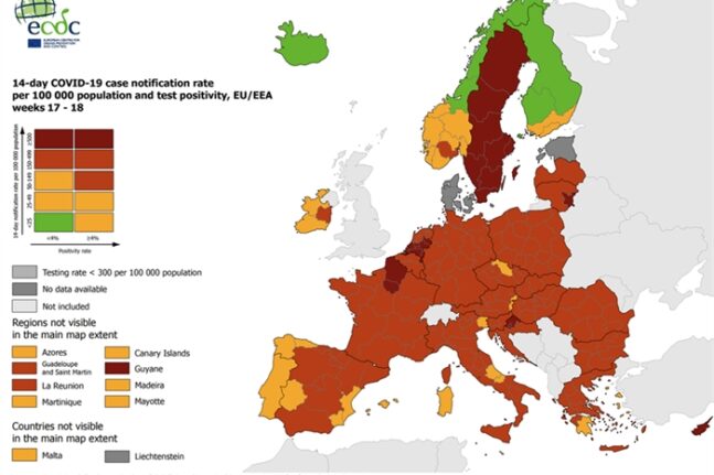 ECDC: Στο «πράσινο» η Ελλάδα στον δείκτη θετικότητας