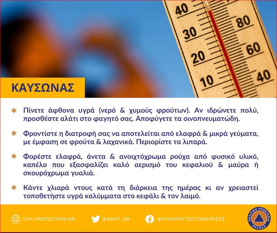 Σε εξέλιξη το κύμα καύσωνα σε όλη τη χώρα - Οδηγίες από την Πολιτική Προστασία