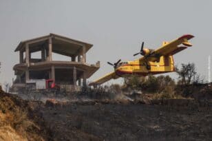 "Μάχη" Πυροσβεστών από γη και αέρος στη φωτιά των Συχαινών - ΦΩΤΟ