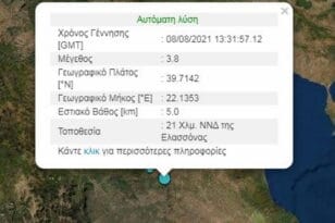 Σεισμός 3,8R στην Ελασσόνα