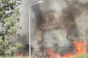 Αγρίνιο: Πυρκαγιά κοντά στην Εθνική Οδό - Παρανάλωμα κολώνα της ΔΕΗ