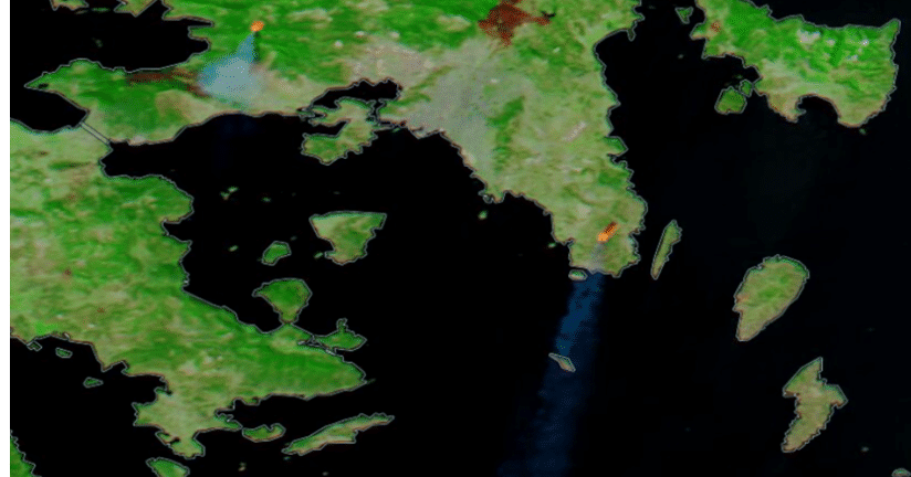 Δορυφορική απεικόνιση των ενεργών μετώπων σε Βίλια και Κερατέα