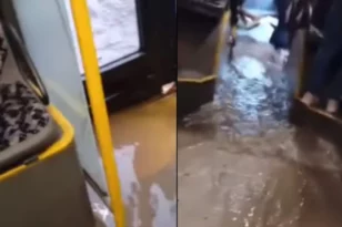 Θεσσαλονίκη: Πλημμύρισε... λεωφορείο από την ισχυρή καταιγίδα - ΒΙΝΤΕΟ