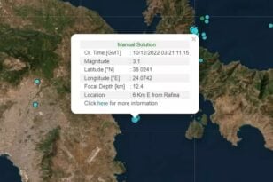 Σεισμός έγινε αισθητός στην Αττική, στη Ραφήνα το επίκεντρο