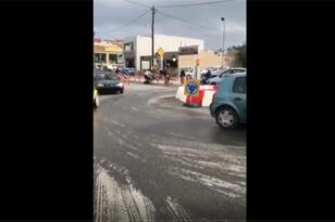 Ηράκλειο: Έπεσε βαρέλι με λάδι στον δρόμο - Επικίνδυνα ολισθηρό το οδόστρωμα