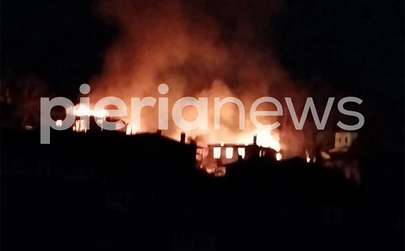 Πιερία: Μεγάλη φωτιά σε δύο σπίτια στον Παλαιό Παντελεήμονα - ΦΩΤΟ
