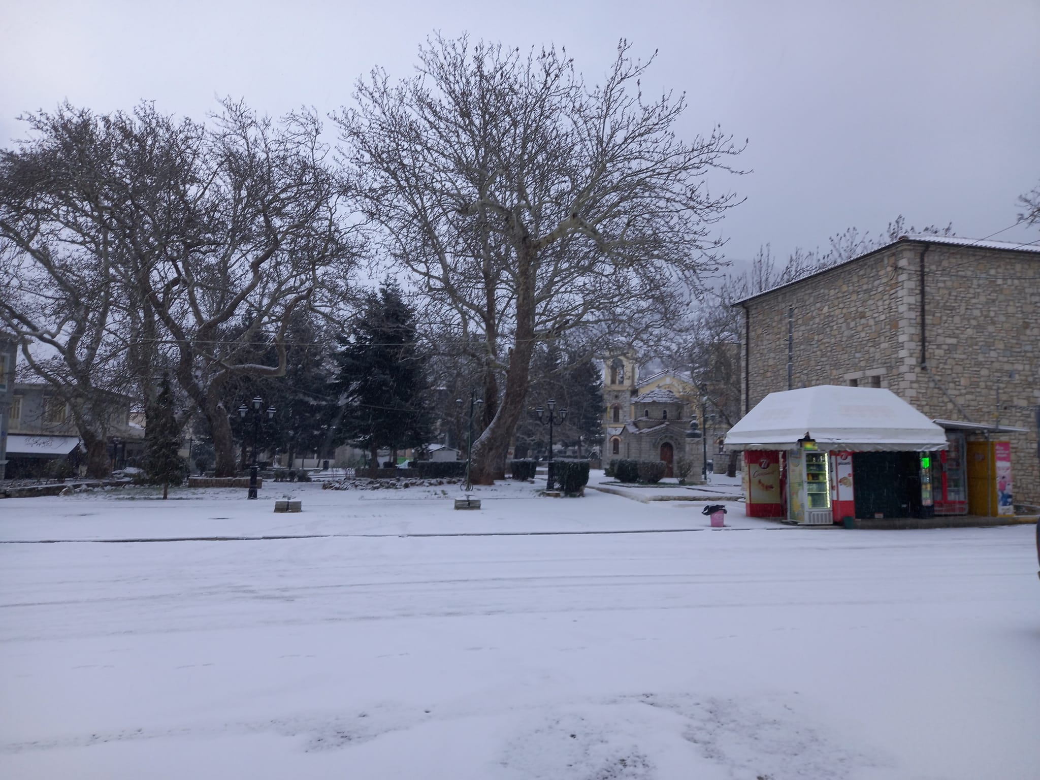 Χιονισμένο πρωινό στην πόλη των Καλαβρύτων - Στα λευκά η πόλη και χαμόγελα στους ντόπιους ΦΩΤΟ