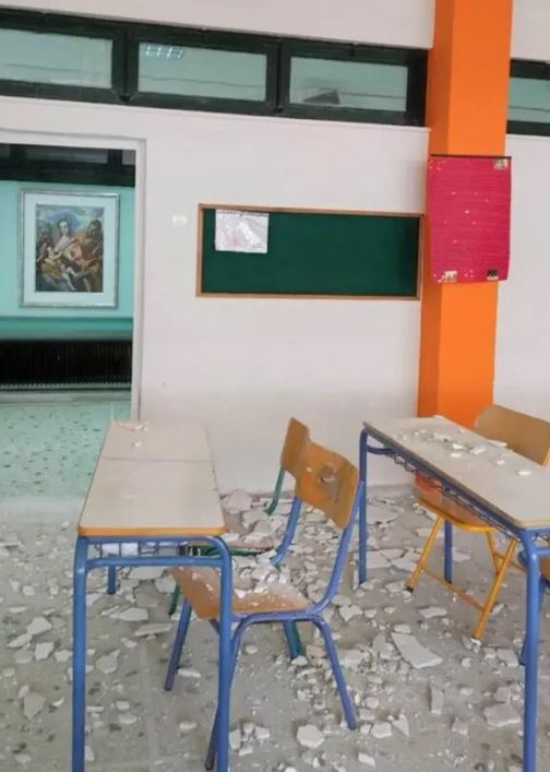 Παραλίγο ατύχημα σε σχολείο: Έπεσαν σοβάδες σε αίθουσα γυμνασίου στα Τρίκαλα - ΦΩΤΟ