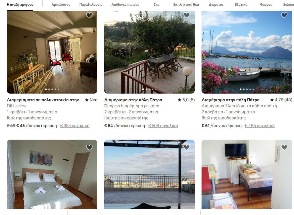 Οι τιμές Airbnb στην Πάτρα: Αύγουστος με 35 ευρώ τη διανυκτέρευση