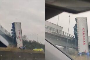 Φορτηγό έπεσε από γέφυρα στη Θεσσαλονίκη – Τραυματίστηκε ο οδηγός ΒΙΝΤΕΟ