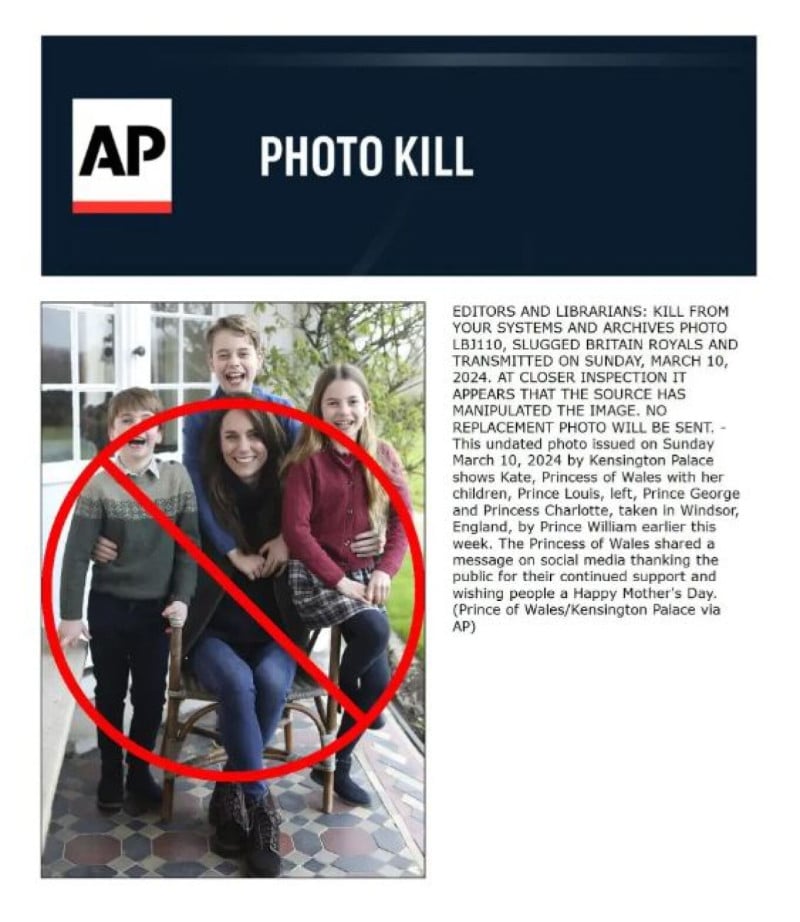 Γιατί μεγάλα ειδησεογραφικά πρακτορεία αποσύρουν ως «ψεύτικη» την οικογενειακή φωτογραφία της Κέιτ