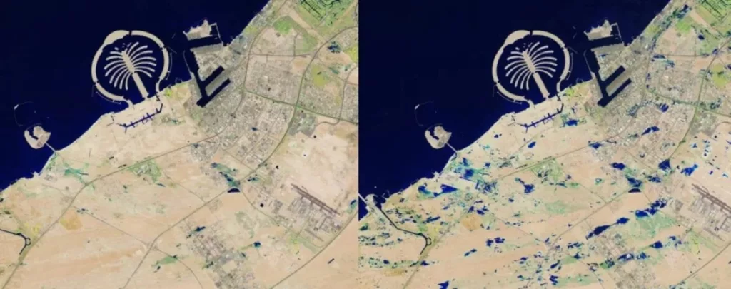 Dubai’s Floods: A Stunning Satellite Perspective on Transformation Pre- and Post-Deluge