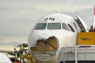 Τρόμος σε πτήση: Σοβαρές ζημιές από χαλάζι σε αεροσκάφος, εξαφανίστηκε το ρύγχος του!