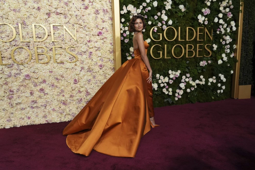 Zendaya arrives at the 82nd Golden Globes on Sunday, Jan. 5, 2025, at the Beverly Hilton in Beverly Hills, Calif. (Photo by Jordan Strauss/Invision/AP)