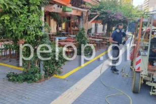 Πάτρα: «Κίτρινες γραμμές» και στην Τριών Ναυάρχων για οριοθέτηση των τραπεζοκαθισμάτων ΦΩΤΟ