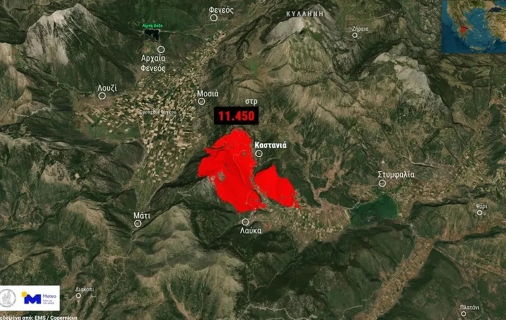 Φωτιά Κορινθία: Διάσπαρτες εστίες στο Φενεό, πάνω από 11.000 στρέμματα κάηκαν ΒΙΝΤΕΟ