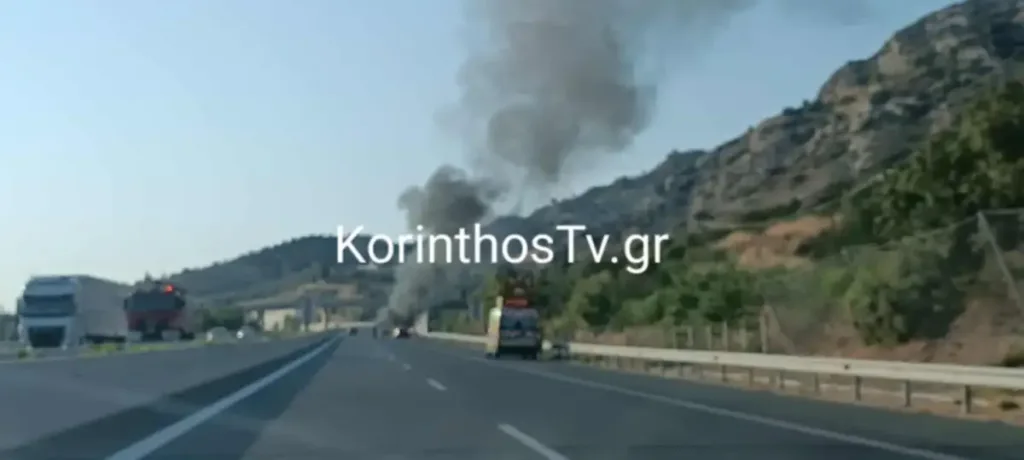 Πρωινή φωτιά σε αυτοκίνητο στην Κορινθία: Συναγερμός στην Εθνική Οδό ΦΩΤΟ