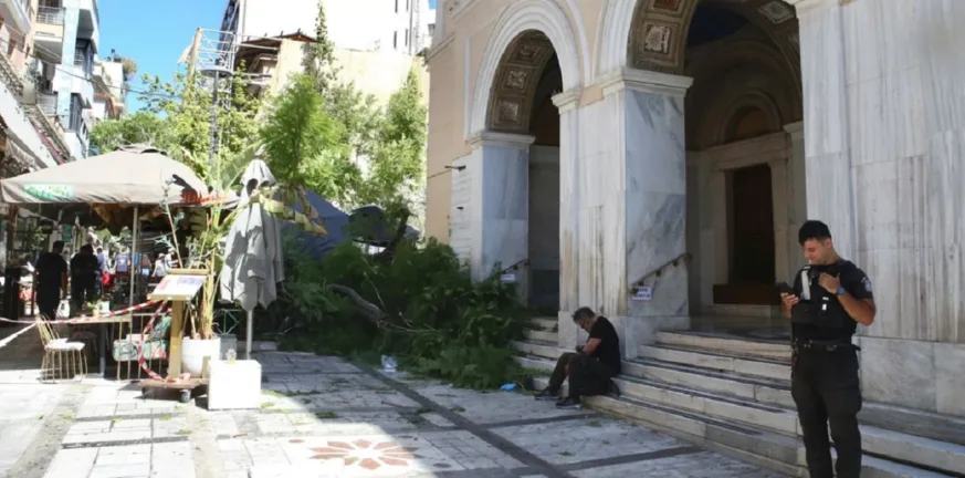 Αναστάτωση στο Μοναστηράκι: Δέντρο έπεσε πάνω σε περαστικούς, δύο τραυματίες
