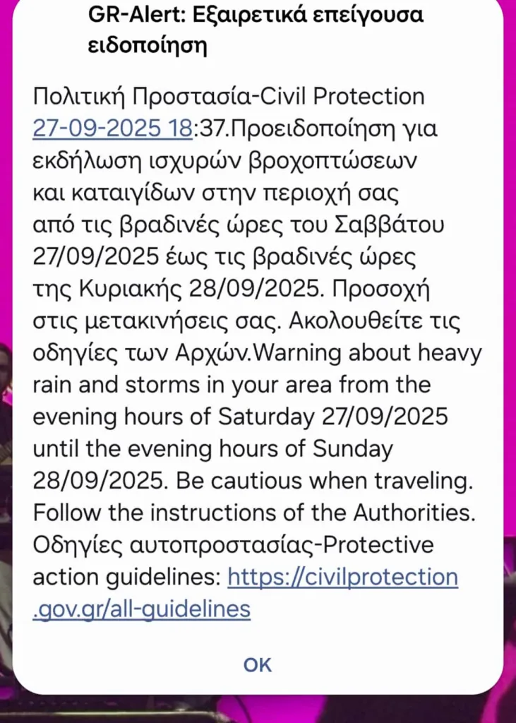 Κακοκαιρία: Άρχισαν τα μηνύματα από την Πολιτική Προστασία, τα φαινόμενα θα είναι κατά τόπους ισχυρά στα νησιά του Ιονίου, Δ. Στερεά, Νότια και Δυτική Πελοπόννησο