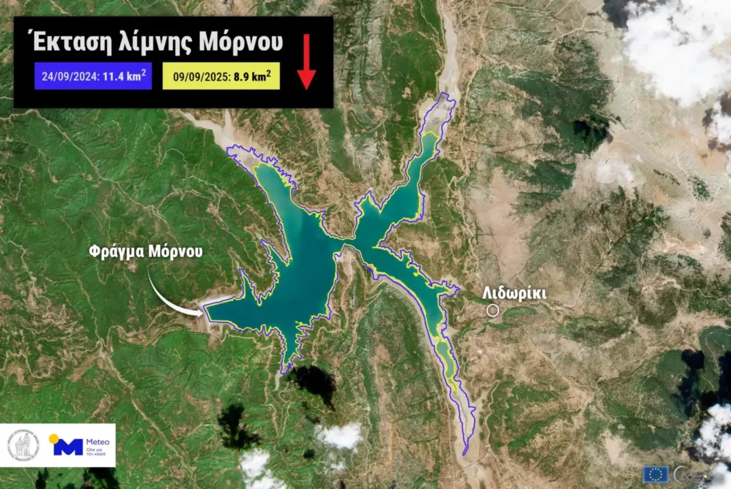 SOS για τον Μόρνο: Στη μικρότερη έκταση της δεκαετίας η λίμνη, στο κόκκινο τα αποθέματα νερού