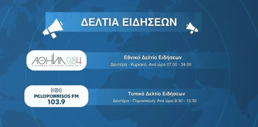 Peloponnisos FM 103,9: Ενημερωθείτε σε 60’’ με τα δελτία ειδήσεων κάθε ώρα