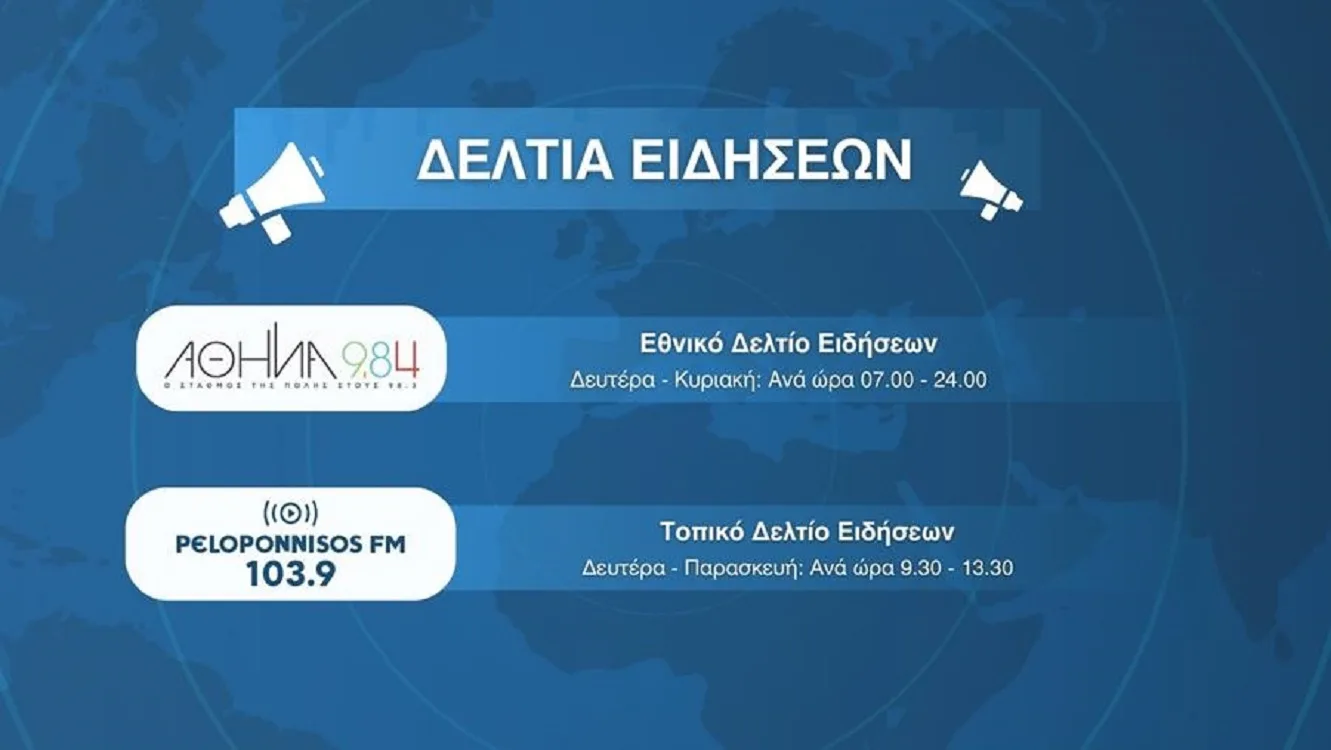 Peloponnisos FM 103,9: Ενημερωθείτε σε 60’’ με τα δελτία ειδήσεων κάθε ώρα