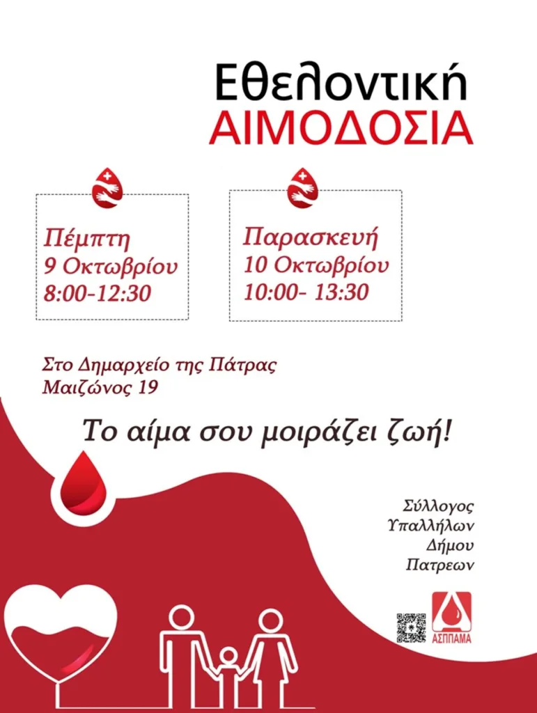 Πάτρα: Διήμερα εθελοντική αιμοδοσία από σήμερα στο Δημαρχείο