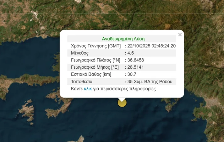 Δυνατός σεισμός τα ξημερώματα στη Ρόδο