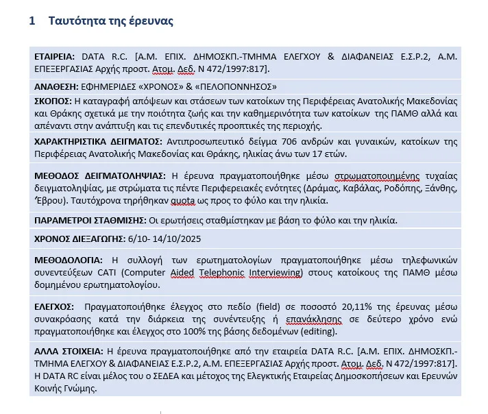 Η Ανατολική Μακεδονία και Θράκη μέσα από τα μάτια των πολιτών της – Τι δείχνει η νέα έρευνα DATA RC