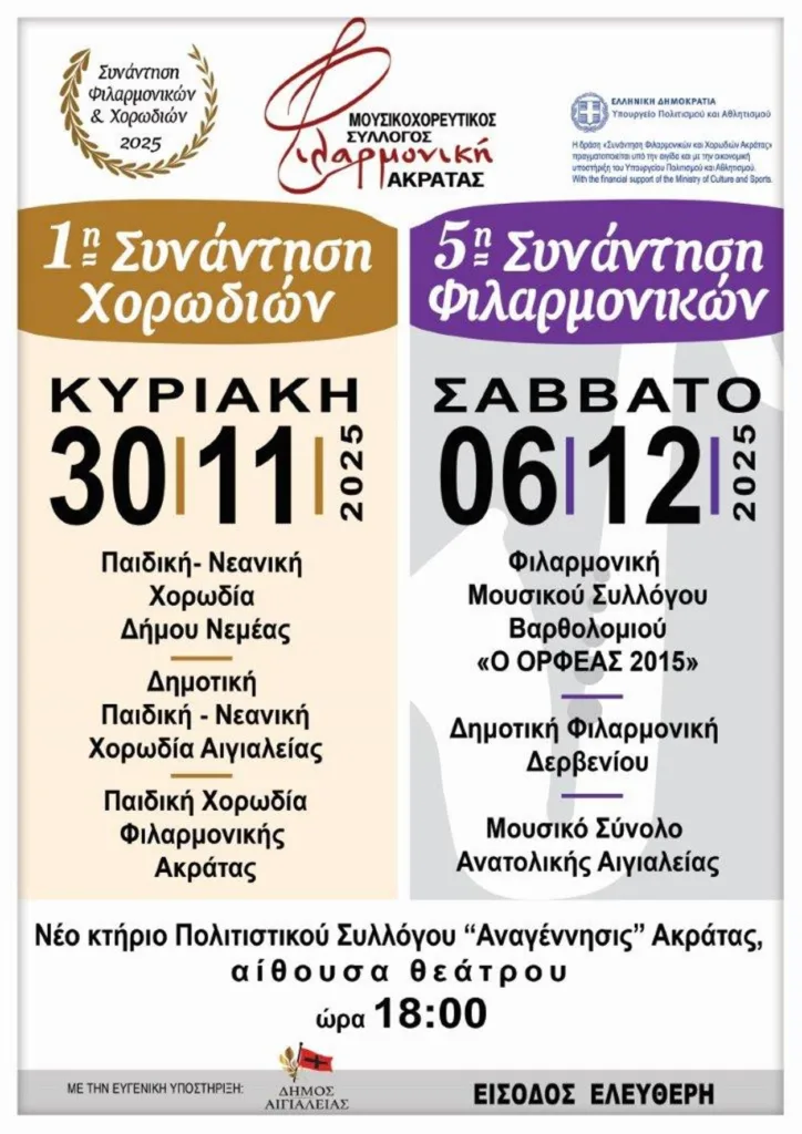 Συνάντηση Φιλαρμονικών και Χορωδίων Ακράτας 2025
