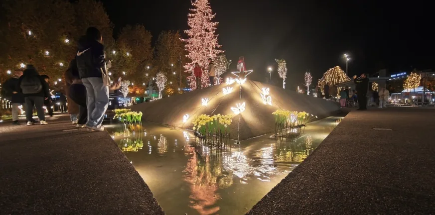 Τα Τρίκαλα φωταγώγησαν το υψηλότερο φυσικό χριστουγεννιάτικο δέντρο ΦΩΤΟ