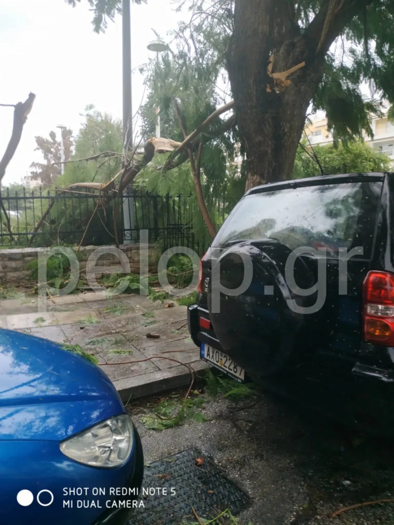 Ισχυρή ανεμοθύελλα στο κέντρο της Πάτρας: Έσπασαν τζαμαρίες και κλαριά δέντρων ΦΩΤΟ
