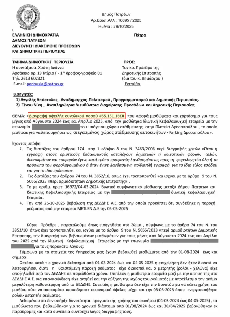 Πάτρα - σπιράλ: Λάθος που στοίχισε 55.000 ευρώ χωρίς πολιτική ευθύνη
