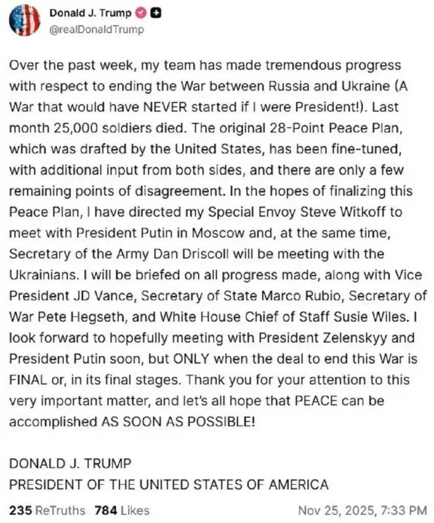 Τραμπ: Στέλνει τον Γουίτκοφ στη Ρωσία, έτοιμος να συναντήσει Ζελένσκι και Πούτιν «σύντομα»