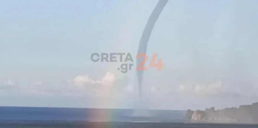 Κρήτη: Εντυπωσιακός υδροστρόβιλος “συναντά” ουράνιο τόξο στον Πλακιά Ρεθύμνου ΒΙΝΤΕΟ