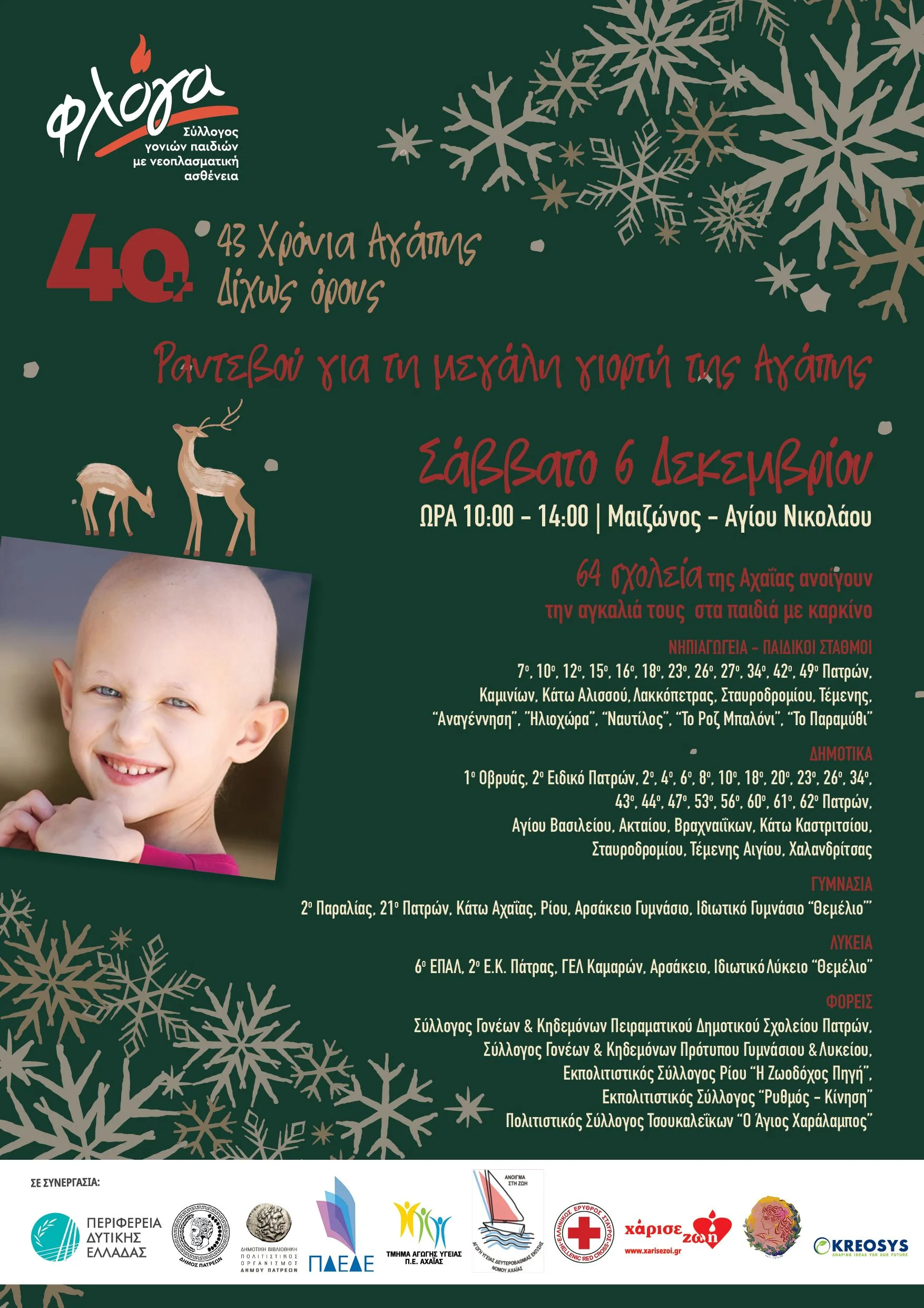 Πάτρα: Μεγάλη Χριστουγεννιάτικη γιορτή 64 σχολείων για τη «ΦΛΟΓΑ» - Μήνυμα αγάπης στα παιδιά με καρκίνο Πάτρα: Μεγάλη Χριστουγεννιάτικη γιορτή 64 σχολείων για τη «ΦΛΟΓΑ» - Μήνυμα αγάπης στα παιδιά με καρκίνο