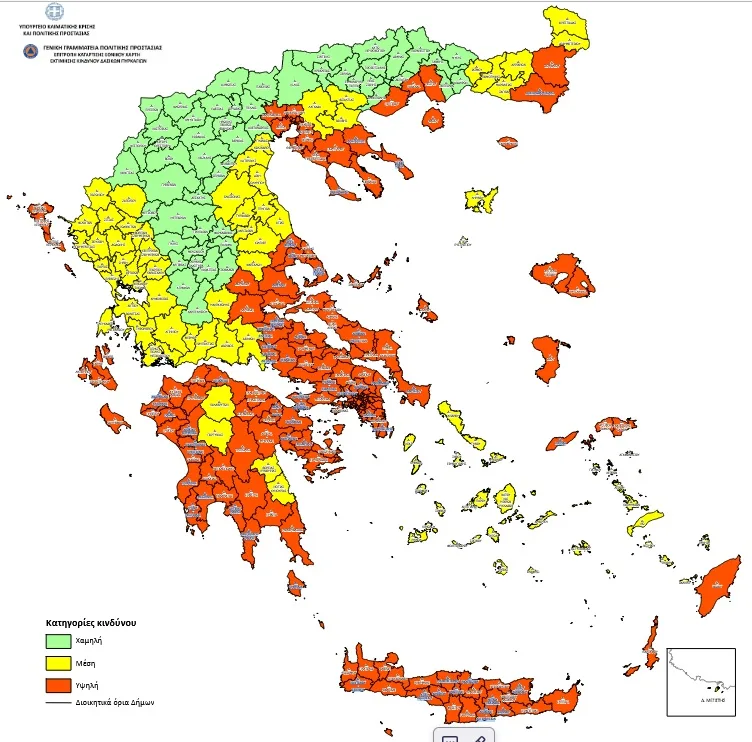 Στην «κόκκινη ζώνη» και η Αχαΐα: Υψηλή επικινδυνότητα στον νέο Εθνικό Χάρτη Πυρκαγιών