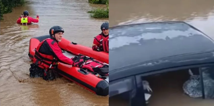 Λακωνία - Κακοκαιρία «Byron»: Oρμητικά νερά «κατάπιαν» ΙΧ, απεγκλωβισμός πολιτών με βάρκες ΒΙΝΤΕΟ