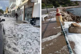 Λέρος: Χριστούγεννα με χαλάζι - «Άσπρισε» το Λακκί, σε επιφυλακή ο Δήμος