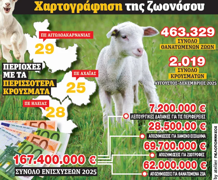 Δυτική Ελλάδα - Ευλογιά προβάτων: Αυξηση μεν, αλλά ελεγχόμενη η κατάσταση