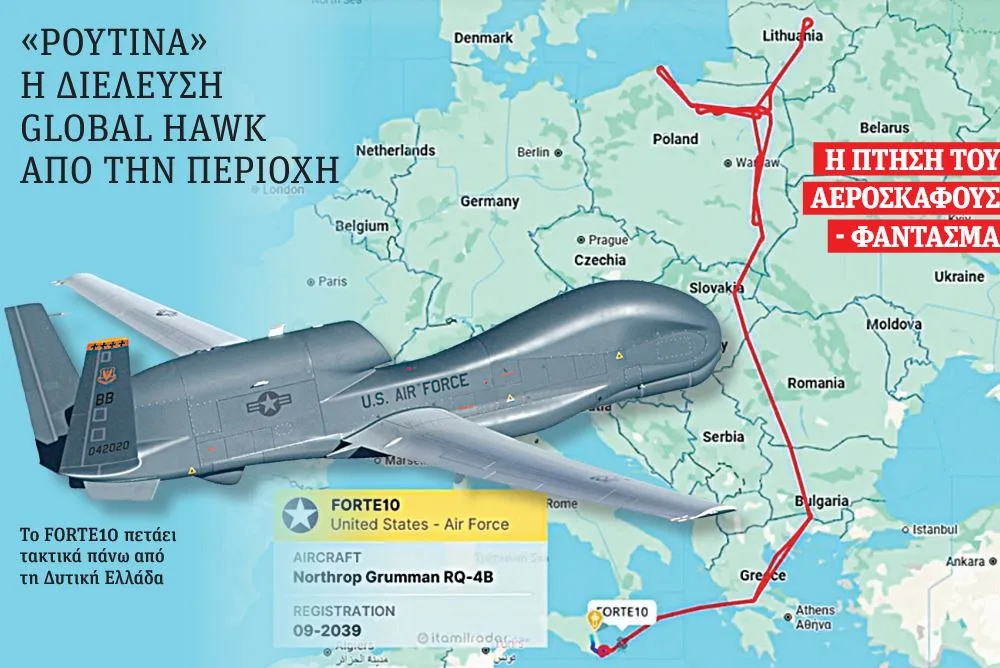 Στη Δυτική Ελλάδα το «μάτι» των ΗΠΑ: «Ρουτίνα» η διέλευση Global Hawk από την περιοχή