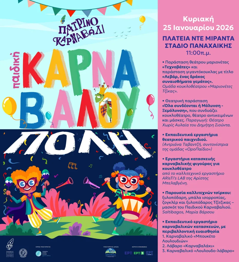 Καρναβάλι των Μικρών 2026: Η 2η Καρναβαλούπολη έρχεται στην Πλατεία Ντε Μιράντα - Παιχνίδι, θέατρο και περιβαλλοντικά μηνύματα για τα παιδιά
