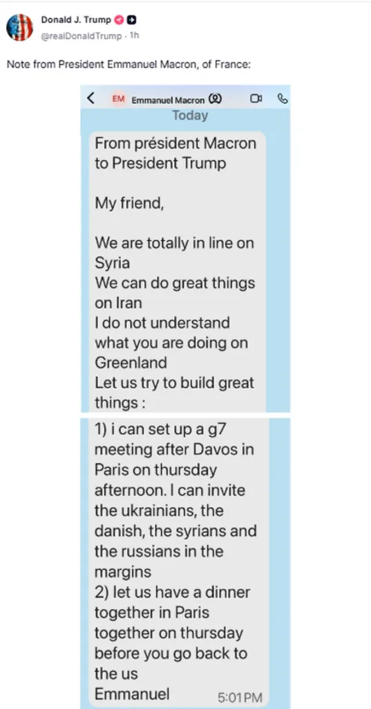 Ο Τραμπ δημοσίευσε προσωπικό μήνυμα Μακρόν για την Γροιλανδία ΦΩΤΟ