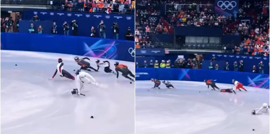 Το απόλυτο χάος στους Χειμερινούς Ολυμπιακούς Αγώνες: Σκέιτερ τσάκισε κάμεραμαν και έχασε το βάθρο, βίντεο