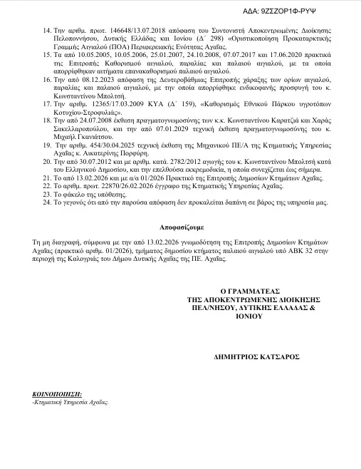 «Μπλόκο» στην παραχώρηση 35 στρεμμάτων στην Καλόγρια – Απορρίφθηκε το αίτημα ιδιώτη επενδυτή