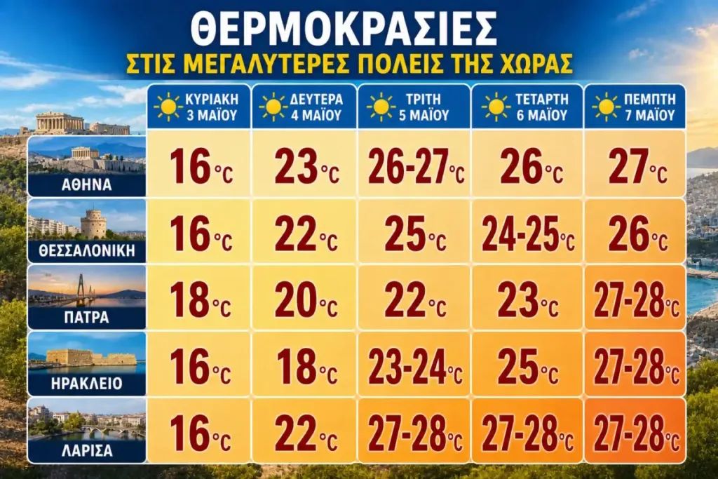 Καιρός: Φεύγει το ψύχος των πρώτων ημερών του Μαΐου, έρχεται άνοδος φτάνοντας έως και τους 30°C