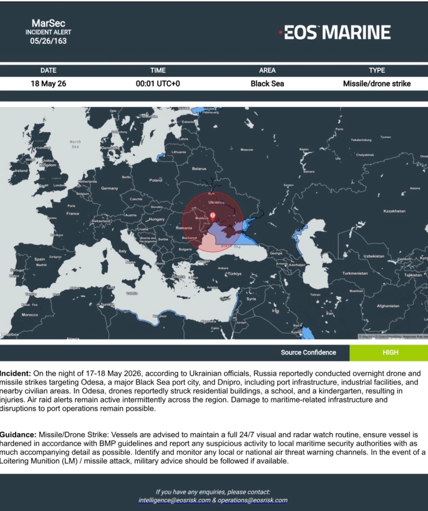 EOS Risk Group: Προειδοποίηση για κρίσιμες ναυτιλιακές υποδομές στη Μαύρη Θάλασσα